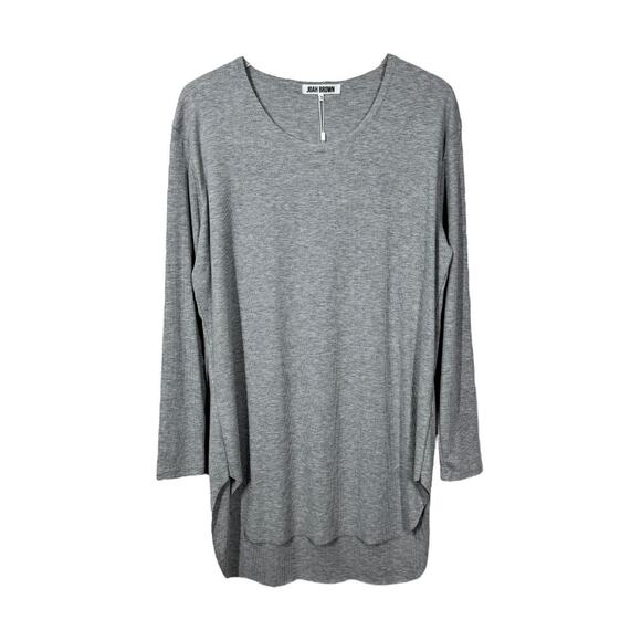 Joah Brown Ribbed Long Sleeve Tunic Top One Size New Heather Gray Soft Hi Low - Picture 3 of 8